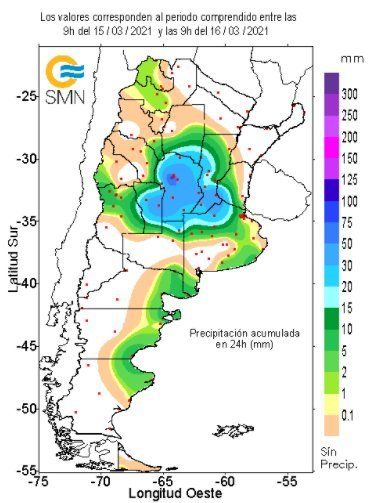 Mapas de lluvias del SMN en las últimas 48 horas en Argentina. 