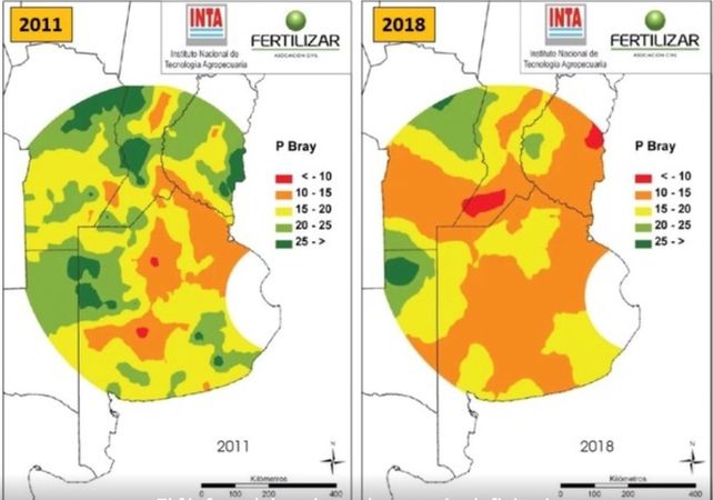 Cambio en los niveles de fósforo en el suelo, entre 2011 y 2018. Cambio en los niveles de fósforo en el suelo, entre 2011 y 2018.