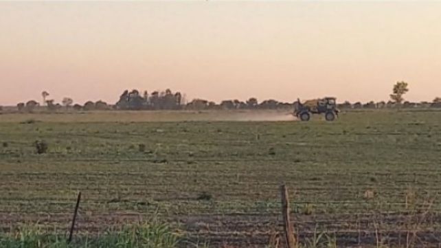 Lote con rastrojo de soja tardía, en aplicación de herbicida para futura siembra, en el centro oeste del departamento Las Colonias Lote con rastrojo de soja tardía, en aplicación de herbicida para futura siembra, en el centro oeste del departamento Las Colonias