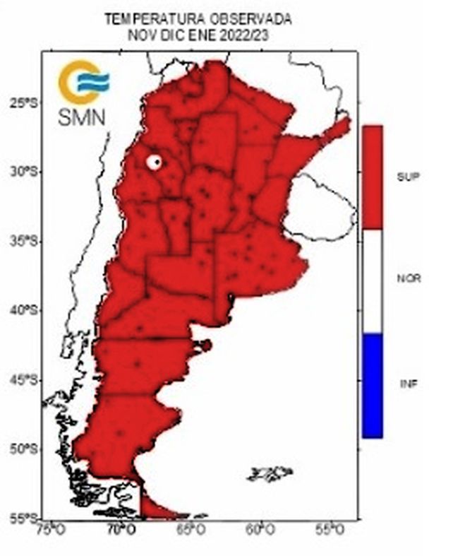 Entre noviembre 2022 y enero 2023 se registraron temperaturas superiores a los valores normales en todo el país