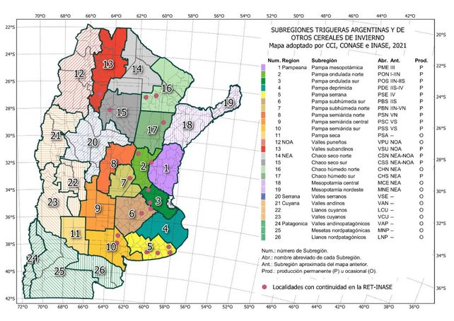 El nuevo mapa triguero incluye mejoras respecto del anterior, como la ampliación en la cantidad de subregiones caracterizadas. Además, está disponible en formato digital y es compatible con los Sistemas de Información Geográfica actuales