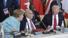 pressing. La alemana Angela Merkel parece cuestionar a Trump durante la reciente cumbre del G-7 en Italia.